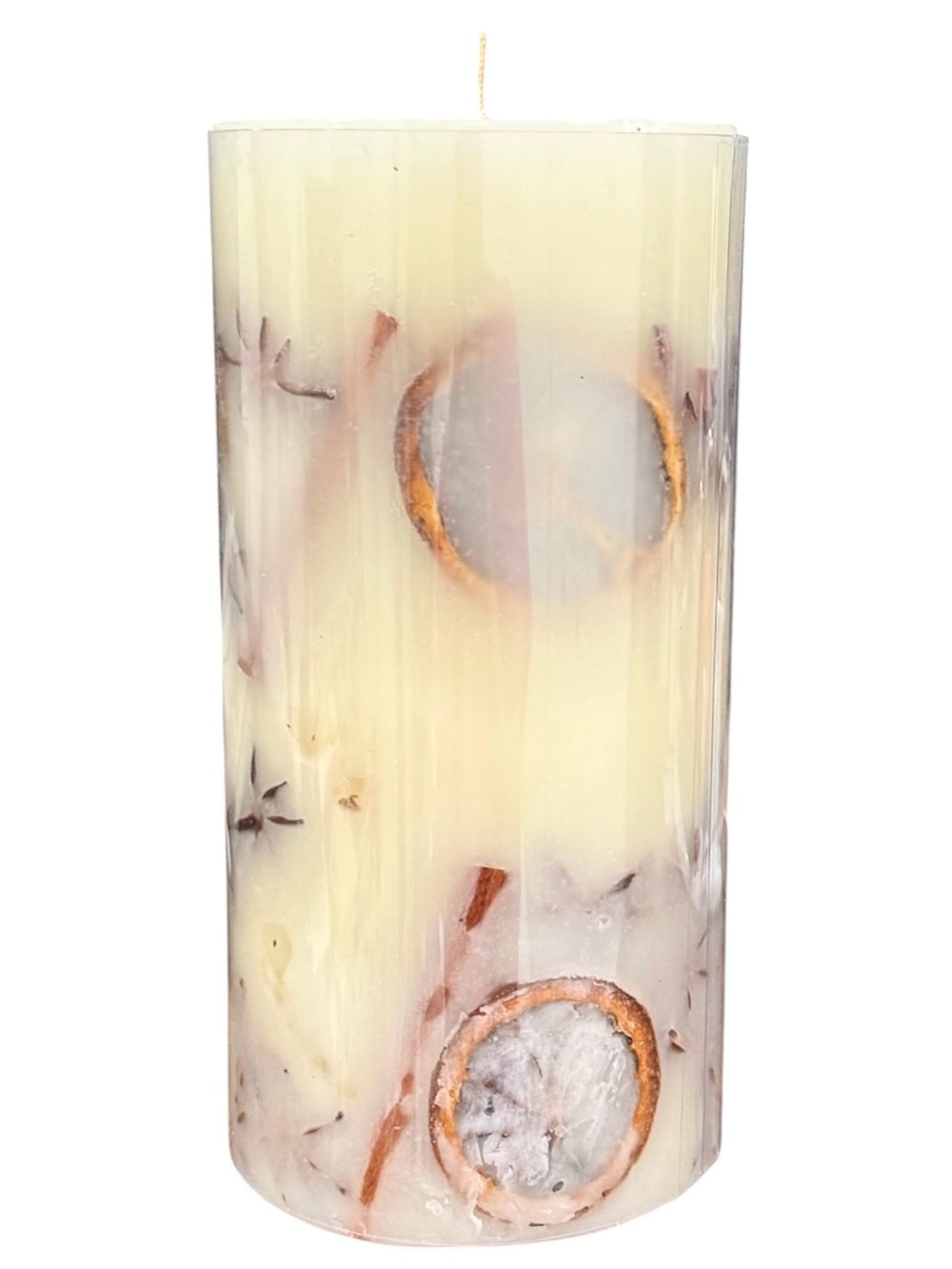 Pottery Barn Fall Season Cream Botanical Embeded Pillar Candle | Large
